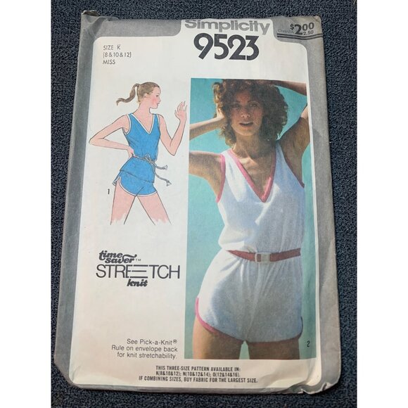Simplicity 9523 Misses Vintage Shorts Shirt Romper Pattern Size 8 10 12 1980s - Picture 1 of 2